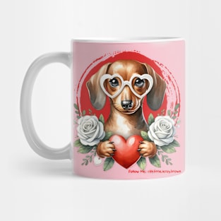 Valentine Dachshund Flowers and Heart Mug